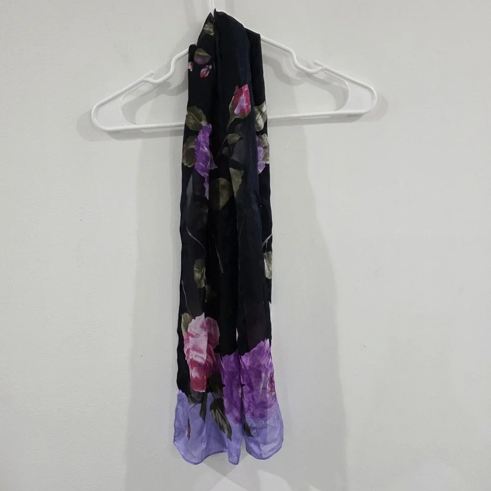 Floral Silk Scarf Rectangle Paisley Parisian Luxury‎